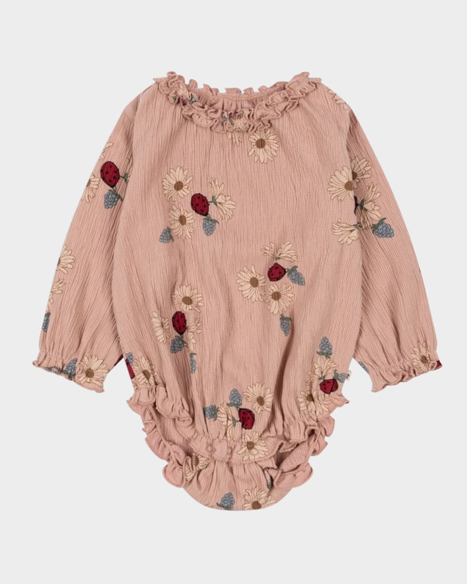 Girl's Chleo Floral-Print Ruffle Trim Bodysuit, Size 3M-